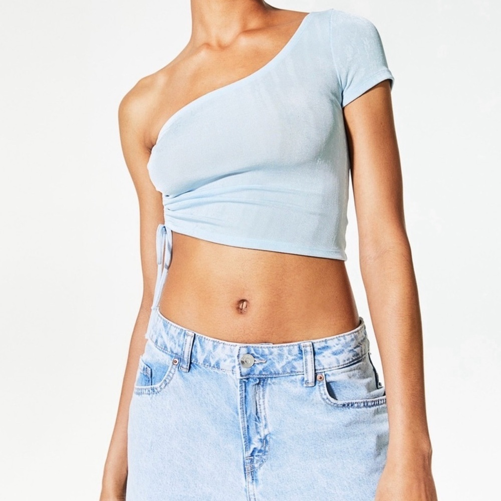 Sky Blue One Shoulder Crop Top  Size Large